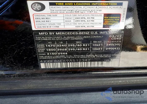 2009 Mercedes-Benz Gl 550 4Matic z USA, uszkodzony, nr VIN 4JGBF86E69A512342